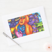 猫と犬のカラフル抽象芸術オリジナル動物アート 長方形シール (封筒)
