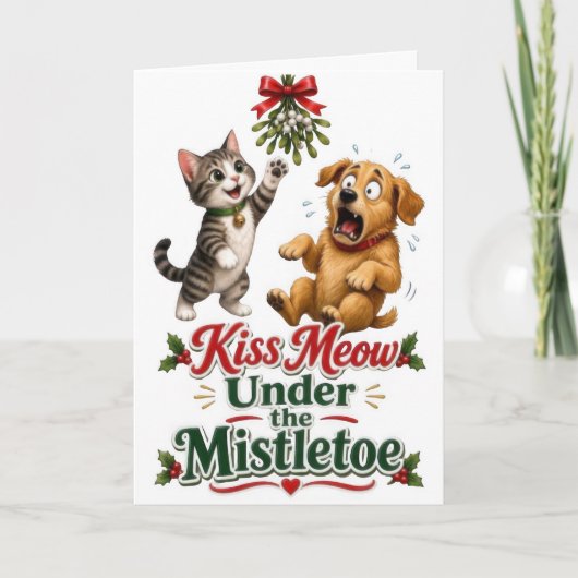 猫と犬のクリスマス カード (正面)