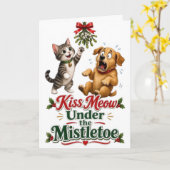 猫と犬のクリスマス カード (黄色い花)