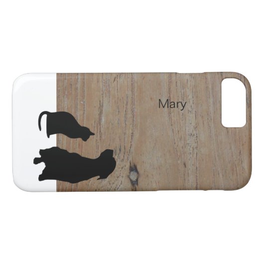 猫と犬のシルエットイラストレーションウッド名ケース Case-Mate iPhoneケース (裏面(横))