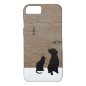 猫と犬のシルエットイラストレーションウッド名ケース Case-Mate iPhoneケース (裏面)