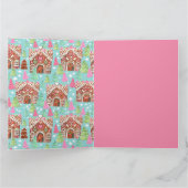 猫と犬のジンジャーブレッドハウス クリスマスカード カード (内部)