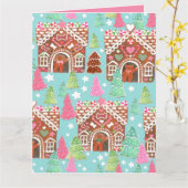 猫と犬のジンジャーブレッドハウス クリスマスカード カード (黄色い花)