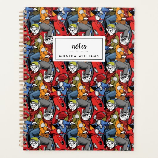 猫と犬のスクーター型 |名前の追加 プランナー手帳 (正面)