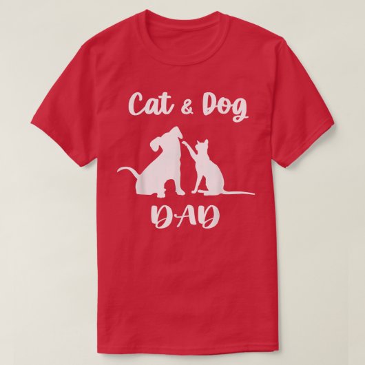 猫と犬のパパペット動物愛犬パピー男性へ Tシャツ (デザイン正面)