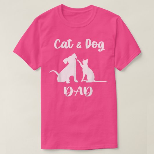 猫と犬のパパペット動物愛犬パピー男性へ Tシャツ (デザイン正面)