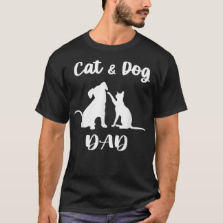 猫と犬のパパペット動物愛男性へ好家  Tシャツ