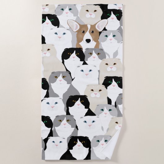 猫と犬のビーチ ビーチタオル (正面)