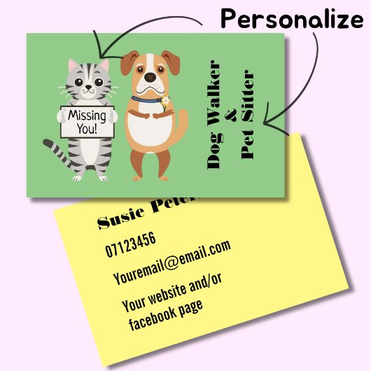 猫と犬のペット座りペットはケアケアケーン 名刺