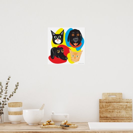 猫と犬のリージングフレンド_フリスキーフレンド（カラー形状） ポスター (キッチン)