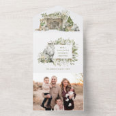 猫と犬の冬の暖炉の写真クリスマスカード オールインワン招待状 (内側)