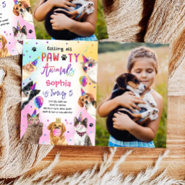 猫と犬の子猫の子犬のパーティーパティー誕生日 招待状