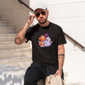 猫と犬の抱き合い漫画 Tシャツ