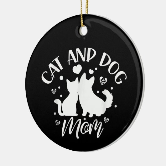 猫と犬の母の女の子愛犬の猫の母のママ セラミックオーナメント (左)