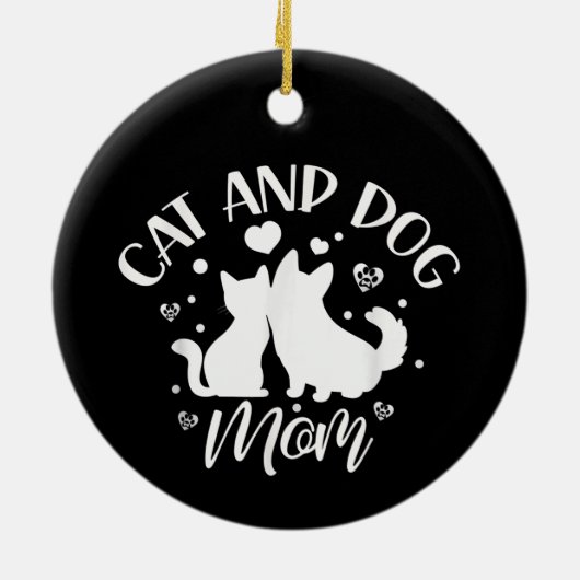 猫と犬の母の女の子愛犬の猫の母のママ セラミックオーナメント (裏面)