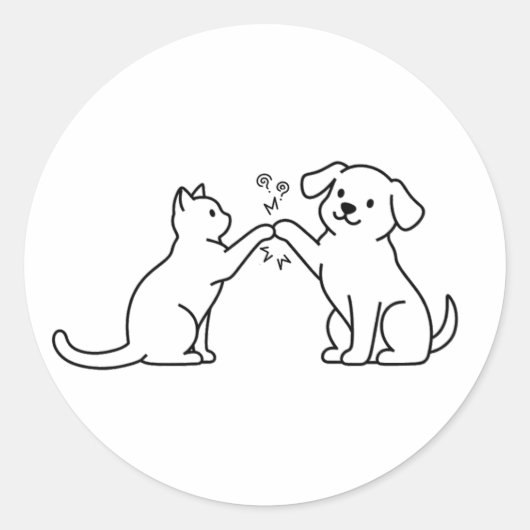 猫と犬の熱いライバル関係 アートTシャツ ラウンドシール (正面)