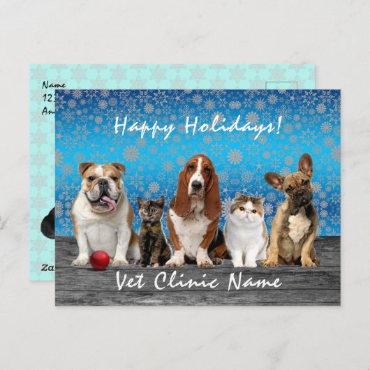 猫と犬の獣医クリスマス ポストカード (正面/裏面)