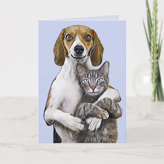 猫と犬の芸術ロマンチックな愛の誕生日カード カード (正面)