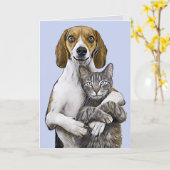 猫と犬の芸術ロマンチックな愛の誕生日カード カード (黄色い花)