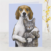 猫と犬の芸術ロマンチックな愛の誕生日カード カード (黄色い花)