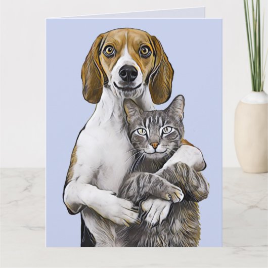 猫と犬の芸術ロマンチックな愛の誕生日カード カード (正面)