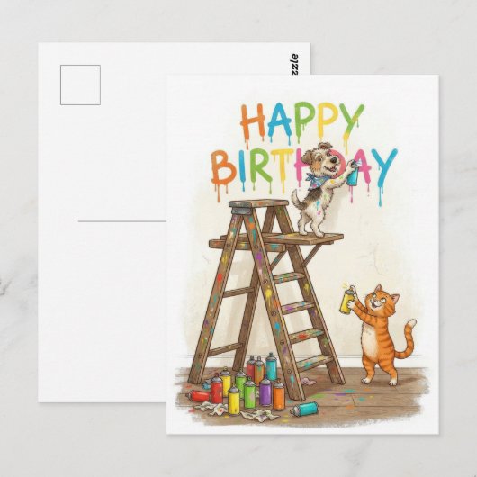 猫と犬の誕生日おめでとう ポストカード (正面/裏面)