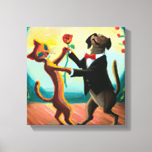 猫と犬の踊りタンゴinダンスクラブAI Art キャンバスプリント