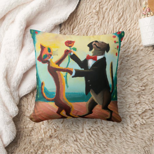 猫と犬の踊りタンゴinダンスクラブAI Art クッション (ブランケット)