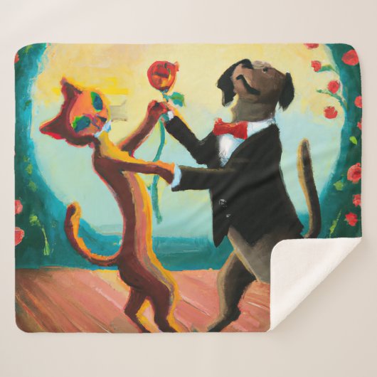 猫と犬の踊りタンゴinダンスクラブAI Art シェルパブランケット (正面(横))