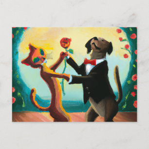 猫と犬の踊りタンゴinダンスクラブAI Art ポストカード