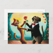 猫と犬の踊りタンゴinダンスクラブAI Art ポストカード (正面/裏面)