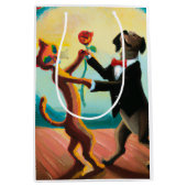 猫と犬の踊りタンゴinダンスクラブAI Art ミディアムペーパーバッグ (正面)