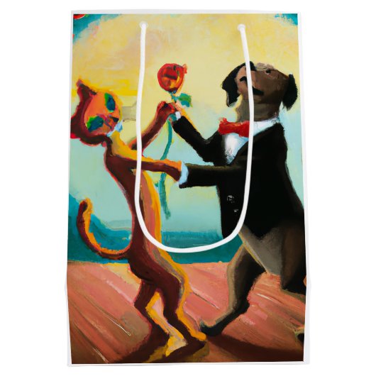 猫と犬の踊りタンゴinダンスクラブAI Art ミディアムペーパーバッグ (裏面)