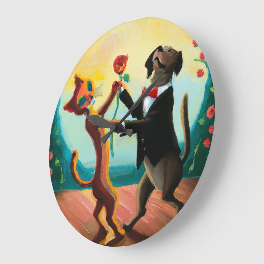 猫と犬の踊りタンゴinダンスクラブAI Art ラージ壁時計 (傾斜)