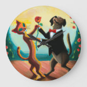 猫と犬の踊りタンゴinダンスクラブAI Art ラージ壁時計 (正面)