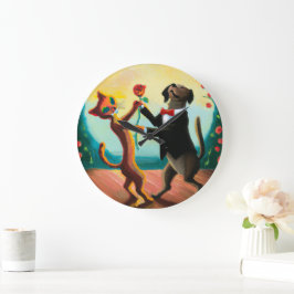 猫と犬の踊りタンゴinダンスクラブAI Art ラージ壁時計