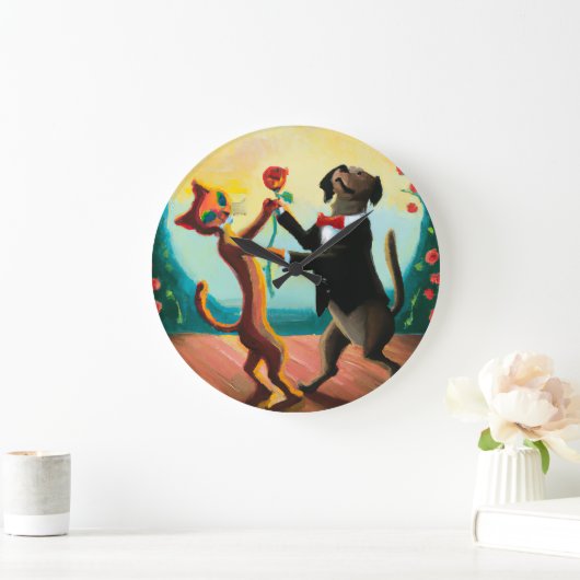 猫と犬の踊りタンゴinダンスクラブAI Art ラージ壁時計 (ホーム)