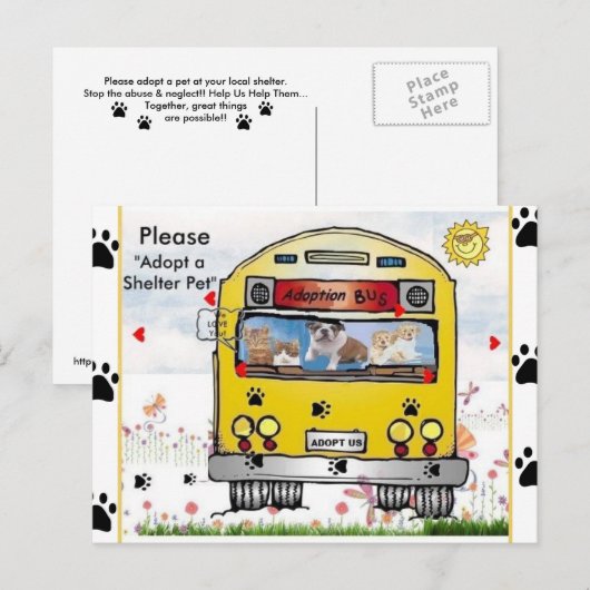 猫と犬の里親募集バス ポストカード (正面/裏面)