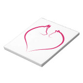 猫と犬の顔のシルエット赤いハート ノートパッド (回転)