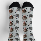 猫と犬の顔パーソナライズされた、グレーのハート ソックス (上部)