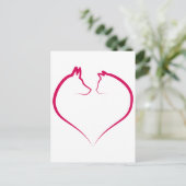 猫と犬の顔赤いハート ポストカード (スタンド正面)