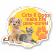 猫と犬は生き生きとしている! シール (正面)