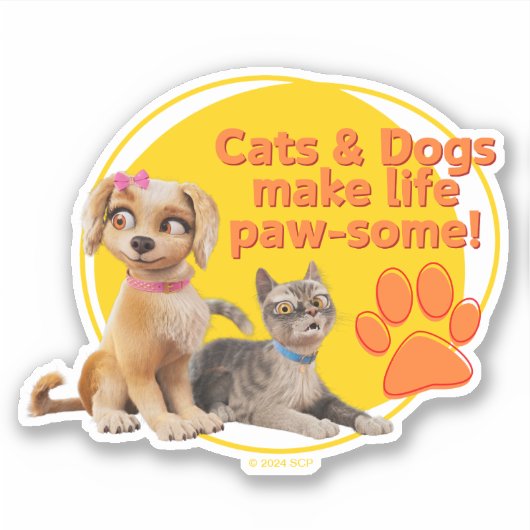 猫と犬は生き生きとしている！ シール (正面)