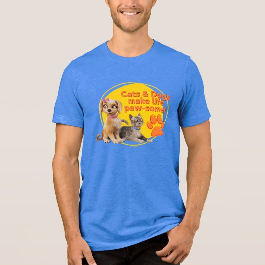 猫と犬は生き生きとしている！ トライブレンドＴシャツ (正面)