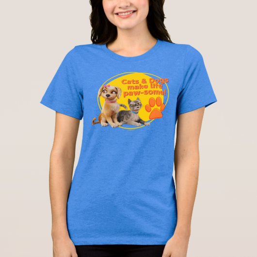 猫と犬は生き生きとしている！ トライブレンドＴシャツ (正面)