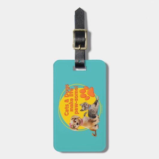 猫と犬は生き生きとしている! ラゲッジタグ (正面縦)