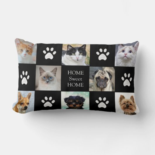 猫と犬カスタムの黒犬の写真 ランバークッション (正面)