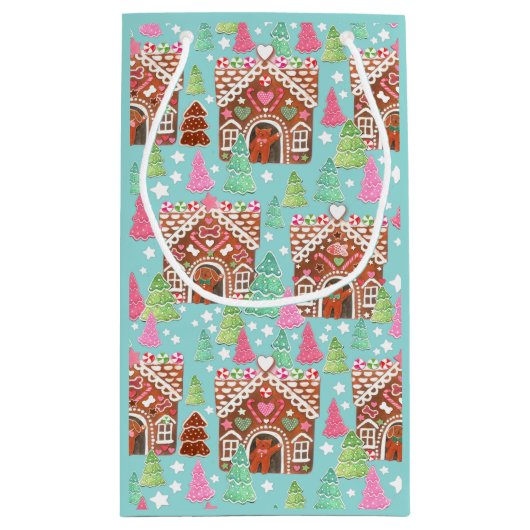 猫と犬ジンジャーブレッドハウス抱き枕 スモールペーパーバッグ (裏面)