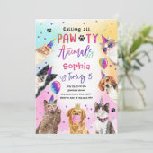 猫と犬パーティーポーティ動物ガール誕生日 招待状 (スタンド正面)