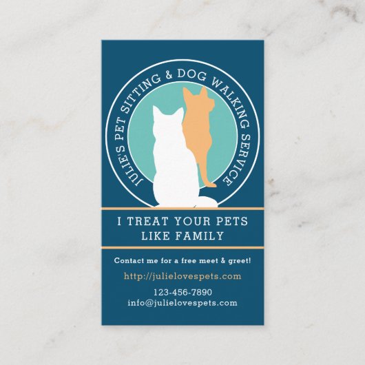 猫と犬ペットシッタードッグウォーカー写真 名刺 (正面)